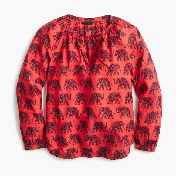 J. Crew Tops - Jcrew Coral Tie Neck Blouse in Elephant Paisley
